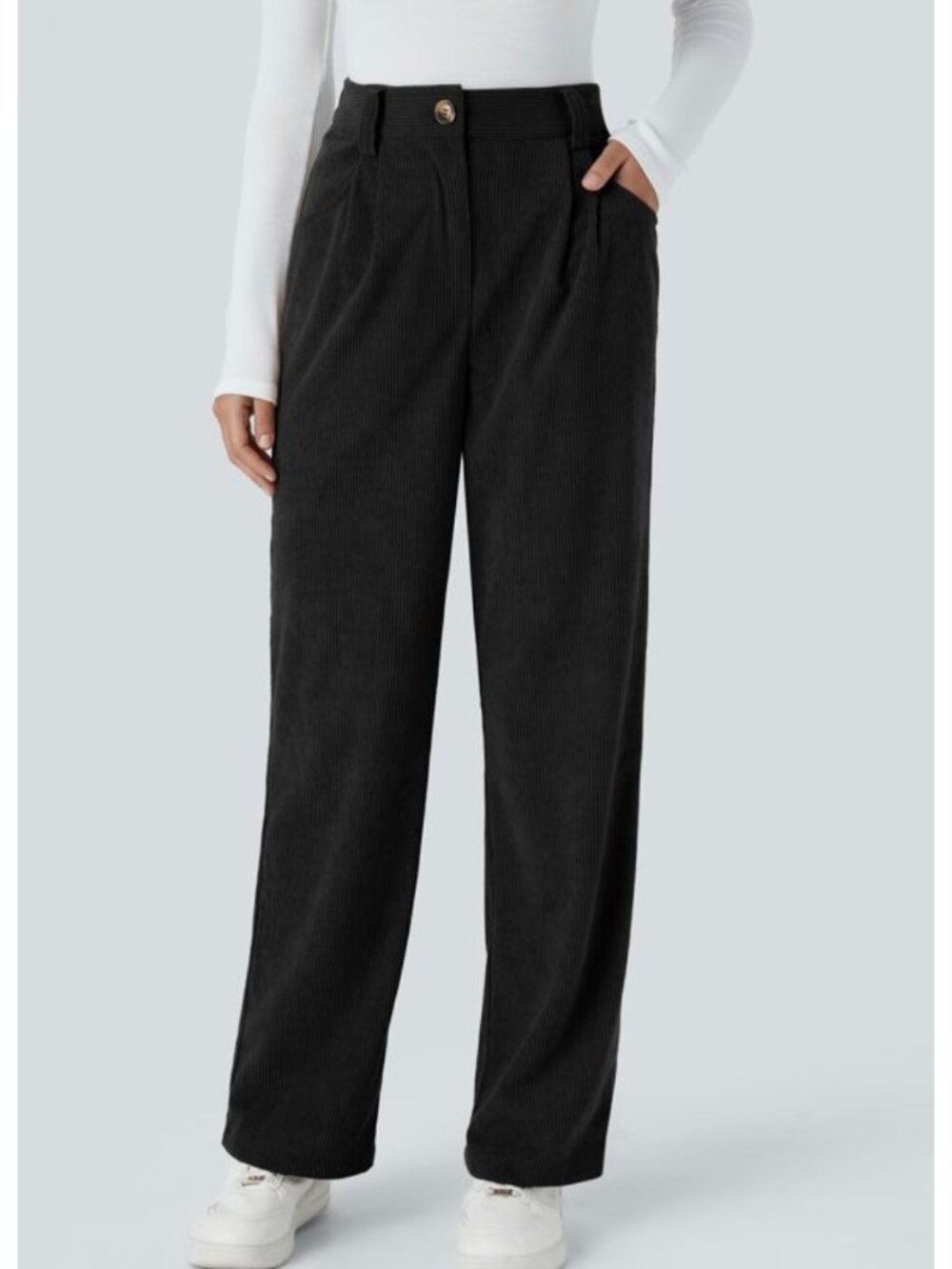Halara L Black High-Waisted Corduroy Pants With Side Pockets Size Large Regular